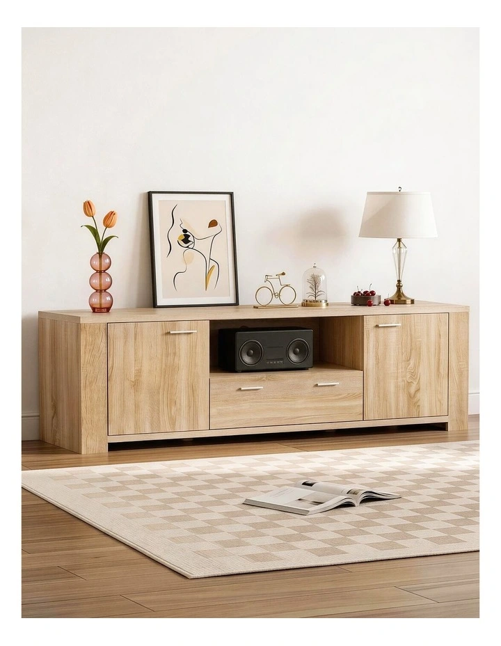 Artiss 180cm TV Unit Entertainment Unit Storage Drawer Cabinet Pine image 4