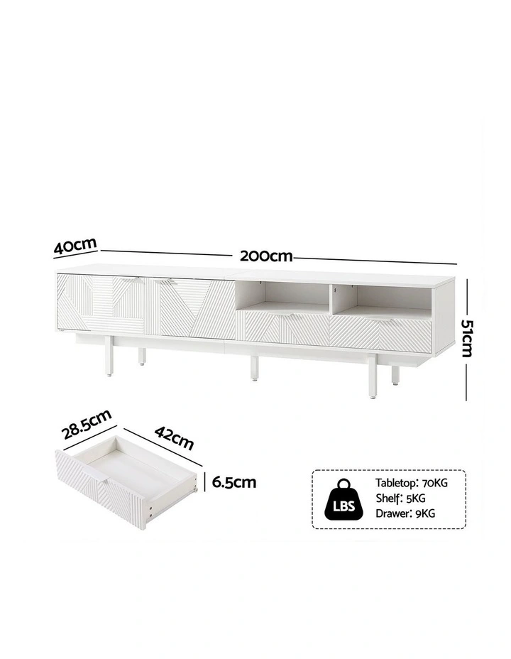 Artiss TV Unit Entertainment Unit Storage Cabinet Drawer 200cm White image 2