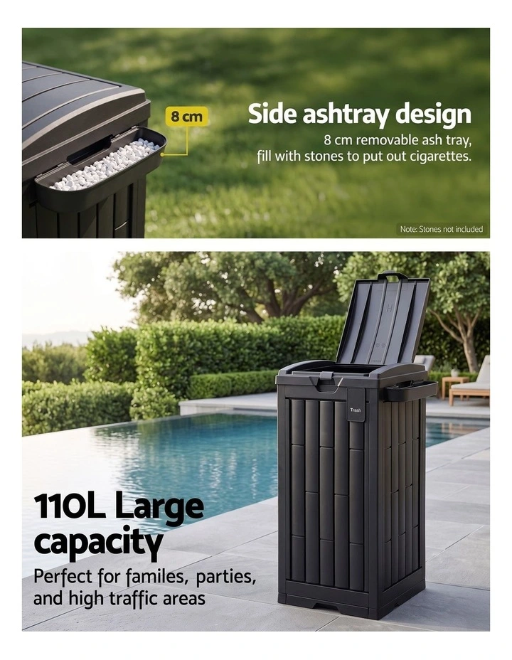 Gardeon Outdoor Trash Cans Polypropylene Patio Hideaway Bin 110L Black image 4