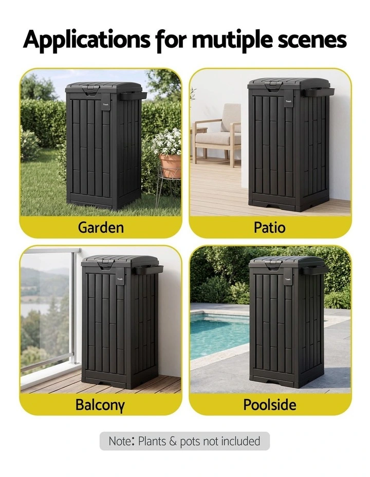 Gardeon Outdoor Trash Cans Polypropylene Patio Hideaway Bin 110L Black image 6