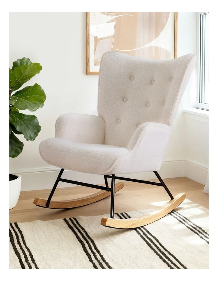 Artiss Rocking Chair Armchair Nursing Boucle Fabric White image 3
