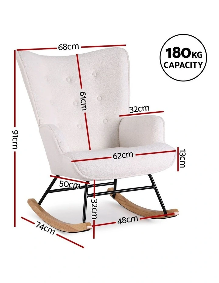 Artiss Rocking Chair Armchair Nursing Boucle Fabric White image 4