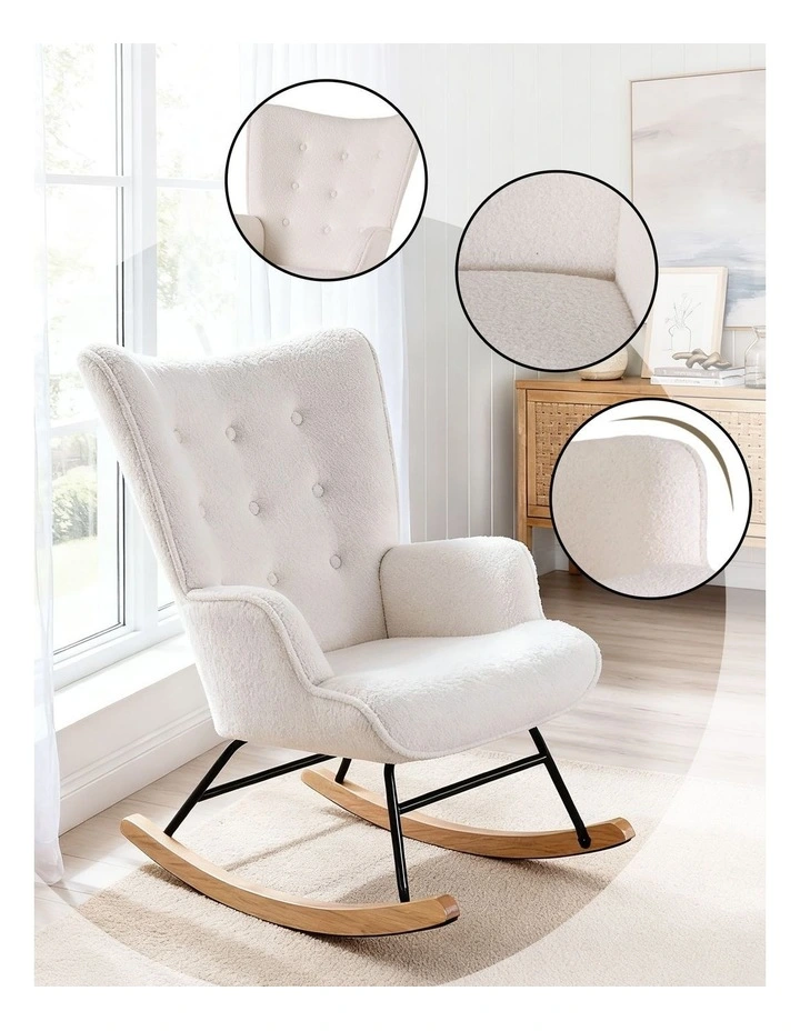 Artiss Rocking Chair Armchair Nursing Boucle Fabric White image 6