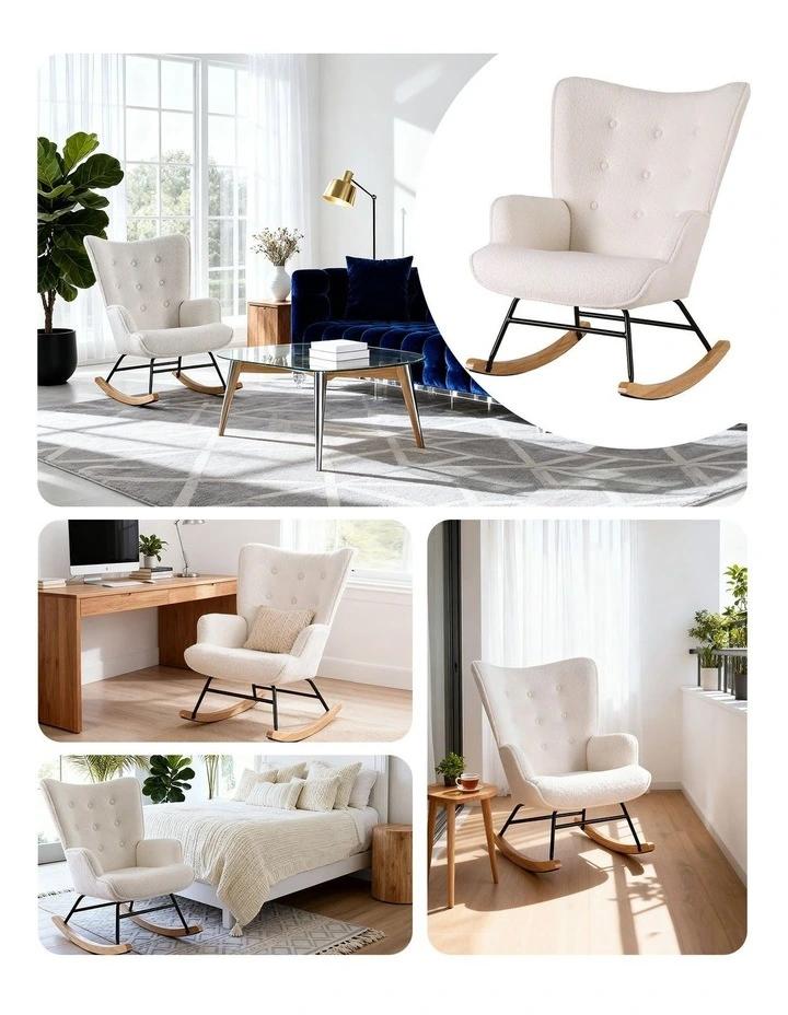 Artiss Rocking Chair Armchair Nursing Boucle Fabric White image 7