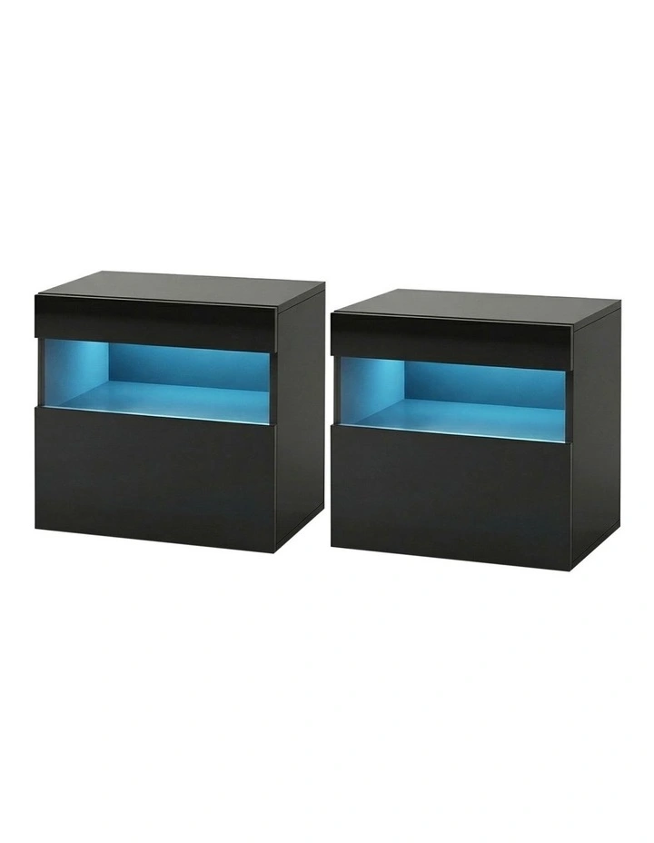 Artiss 2x Bedside Table LED - HERES Black image 1