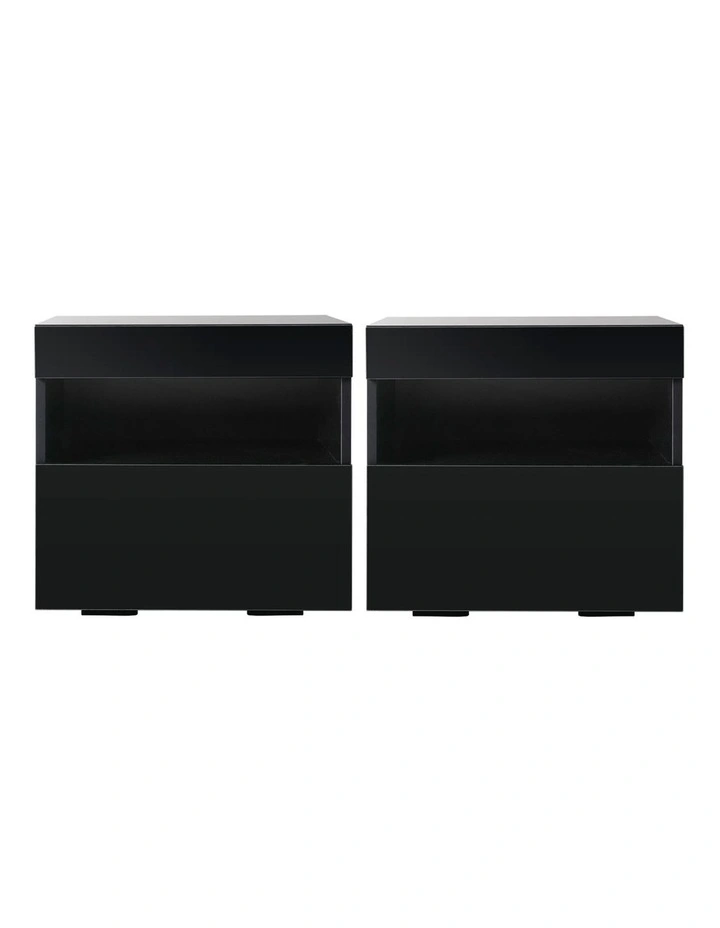 Artiss 2x Bedside Table LED - HERES Black image 2