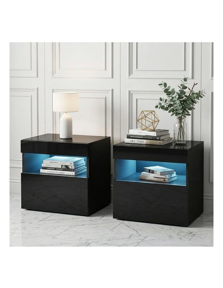 Artiss 2x Bedside Table LED - HERES Black image 3