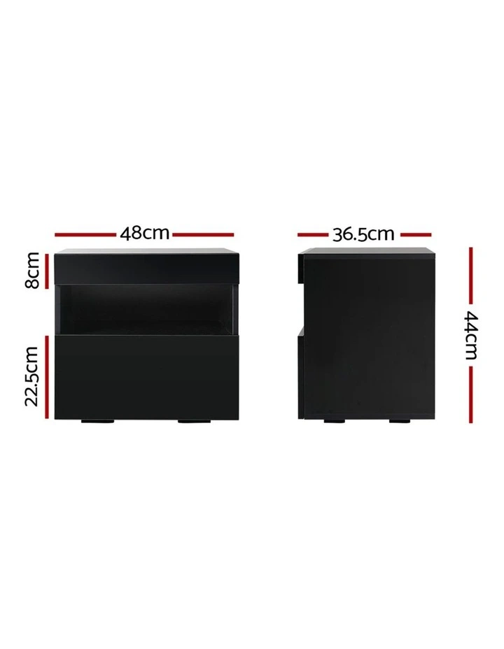 Artiss 2x Bedside Table LED - HERES Black image 4