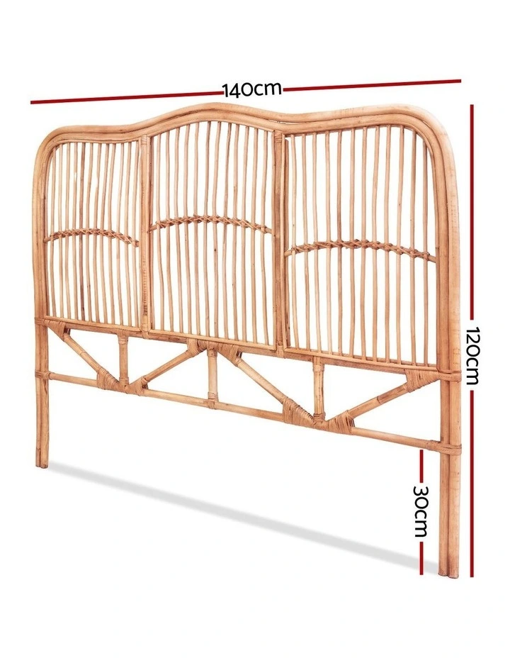 Artiss Bed Headboard Double Bedhead Rattan - NERO Pine image 4