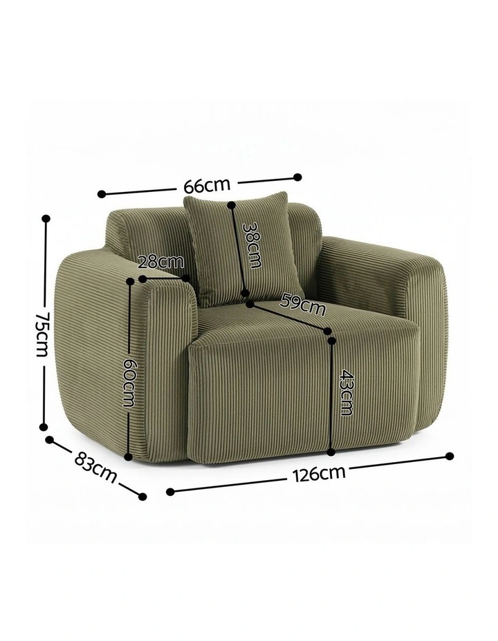Artiss Compressed Armchair Sofa with Cushion Corduroy No Assembly Green image 2