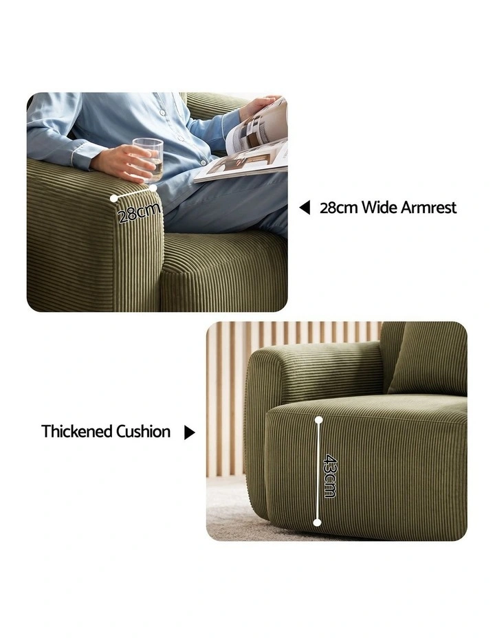 Artiss Compressed Armchair Sofa with Cushion Corduroy No Assembly Green image 6