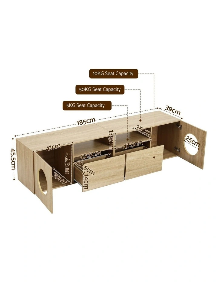 Artiss 185CM TV Unit with Cat House Storage Cabinet Pine image 2
