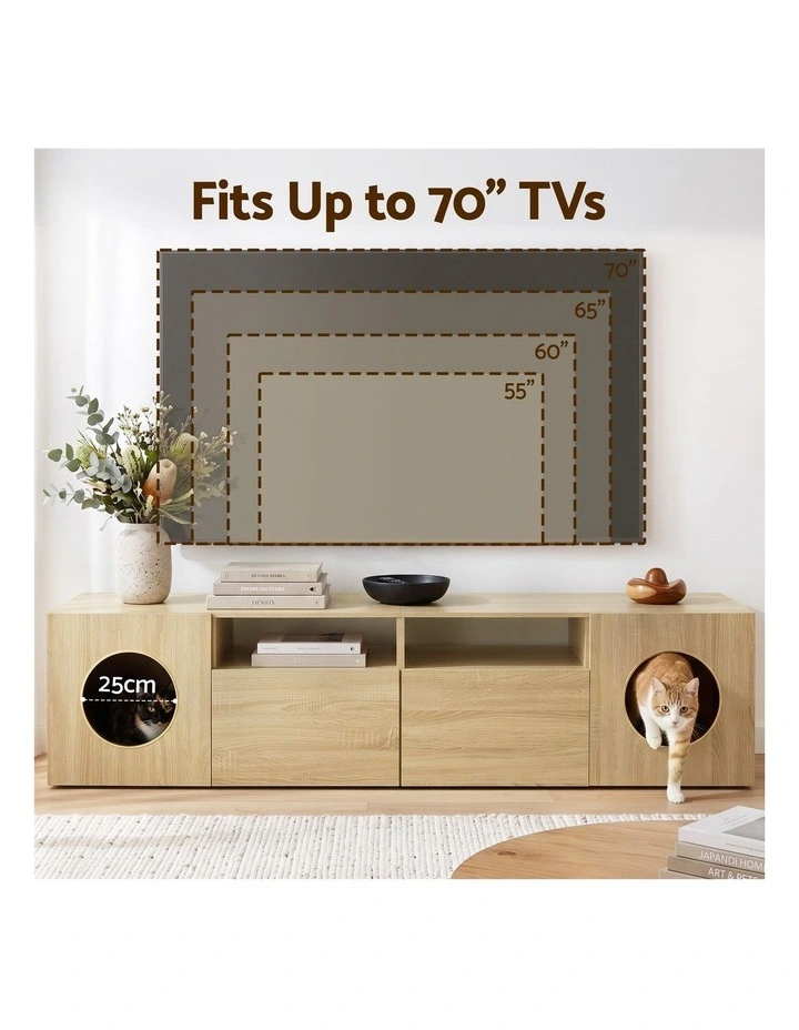 Artiss 185CM TV Unit with Cat House Storage Cabinet Pine image 6
