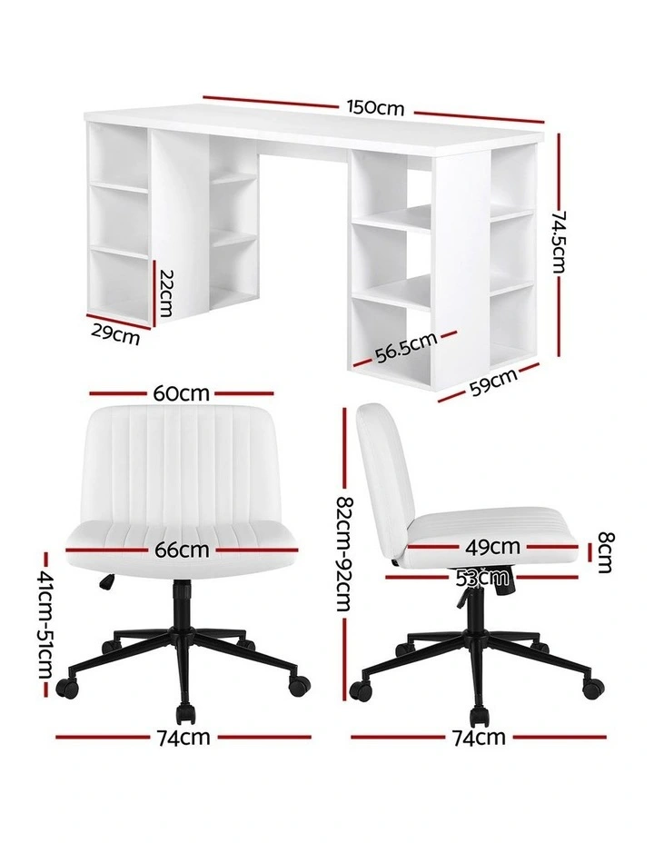 Artiss Office Desk & Chair Set 150cm Computer Desk with 6 Storage Shelves image 2