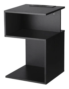 Artiss Bedside Table 2 Shelves S-Shaped Charging Station Black