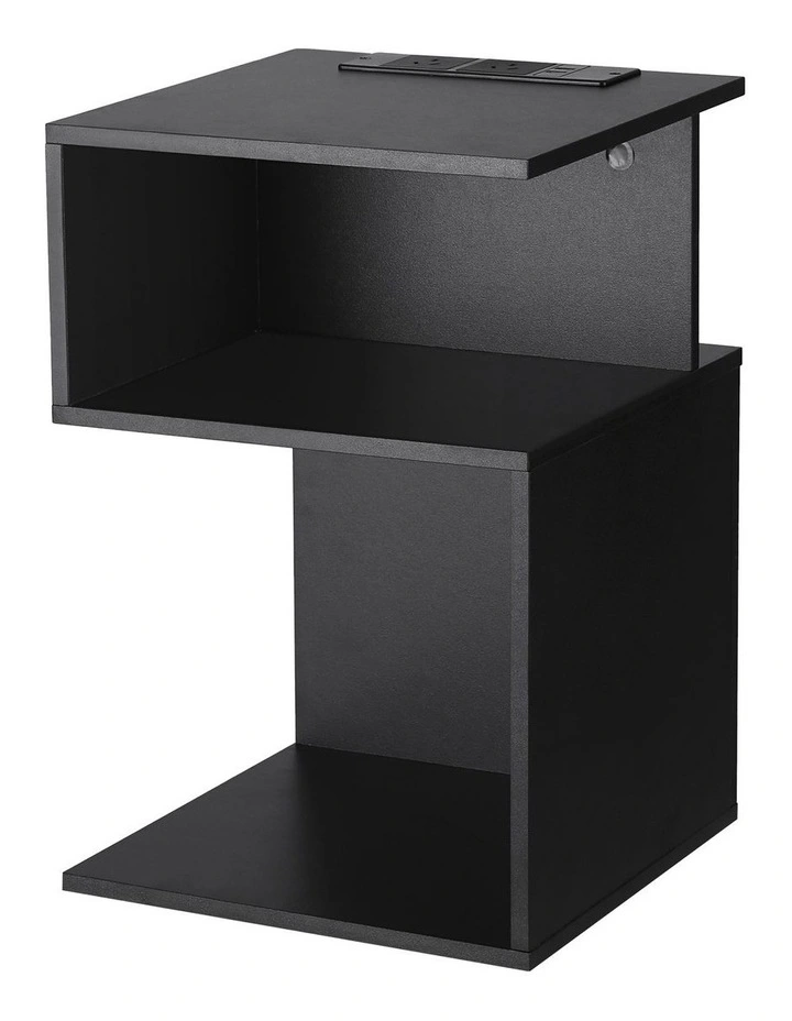 Artiss Bedside Table 2 Shelves S-Shaped Charging Station Black image 1