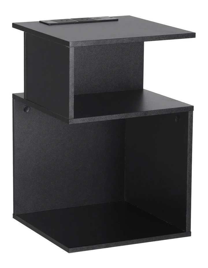 Artiss Bedside Table 2 Shelves S-Shaped Charging Station Black image 2