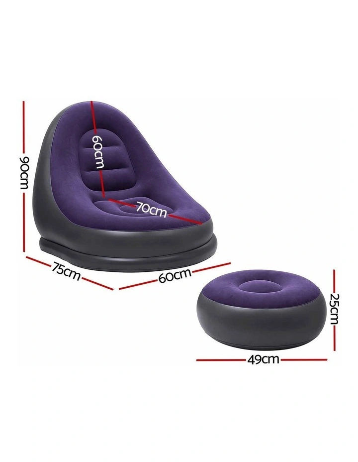 Gardeon Inflatable Chair with Ottoman Air Sofa Blow Up Air Chair for Camping with Pump Purple image 2