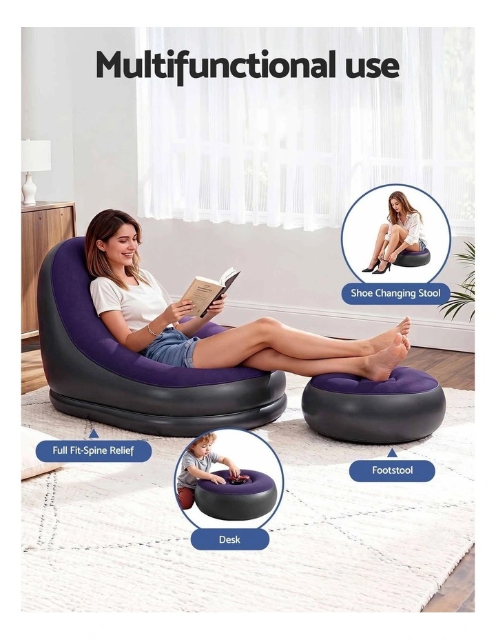 Gardeon Inflatable Chair with Ottoman Air Sofa Blow Up Air Chair for Camping with Pump Purple image 4