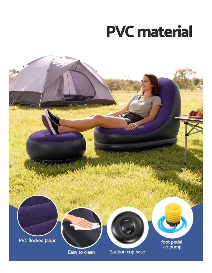 Gardeon Inflatable Chair with Ottoman Air Sofa Blow Up Air Chair for Camping with Pump Purple image 5