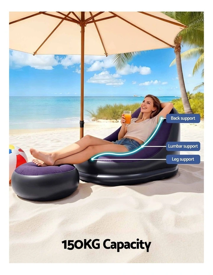 Gardeon Inflatable Chair with Ottoman Air Sofa Blow Up Air Chair for Camping with Pump Purple image 6