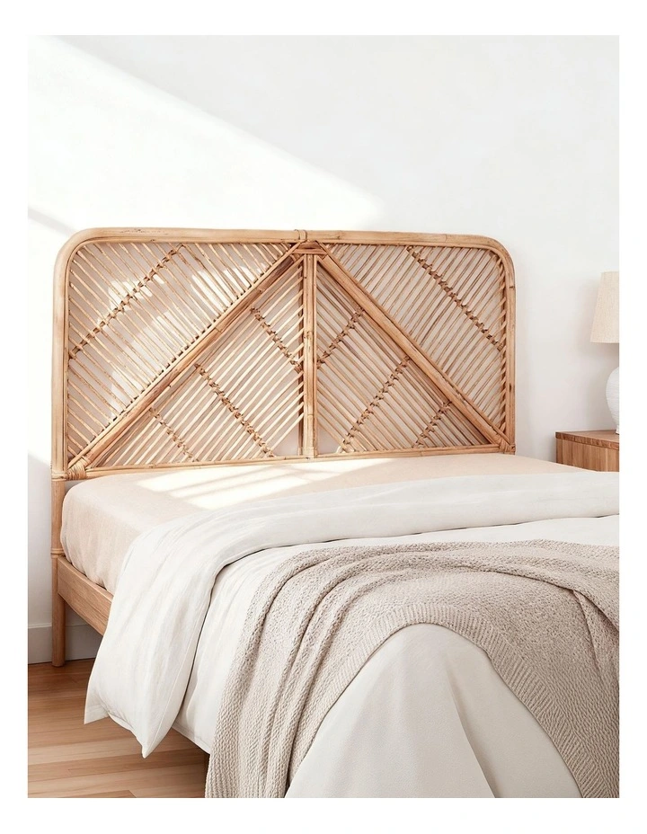 Artiss Bed Headboard Double Bedhead Rattan - FRED Pine image 3