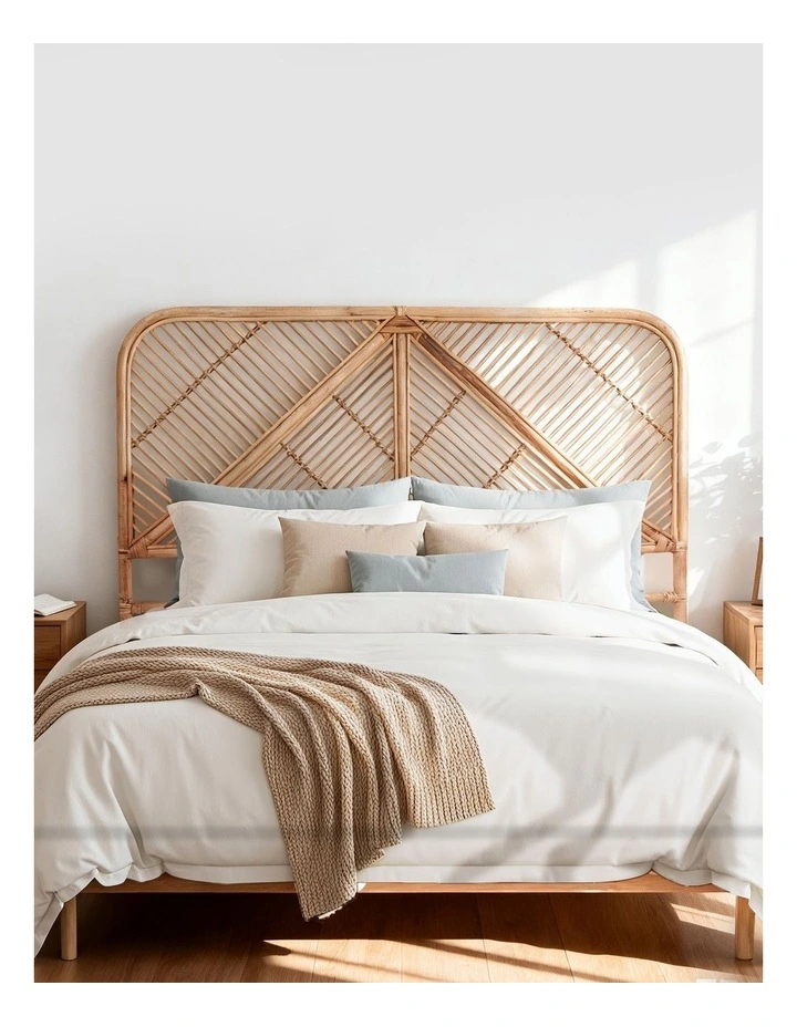 Artiss Bed Headboard Double Bedhead Rattan - FRED Pine image 5