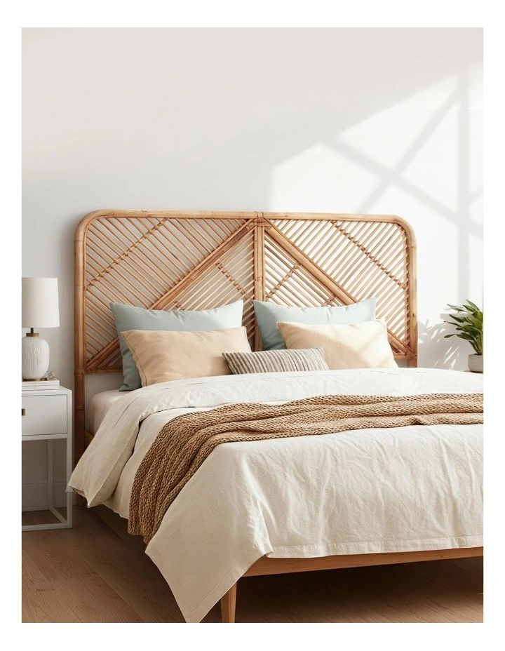 Artiss Bed Headboard Double Bedhead Rattan - FRED Pine image 6