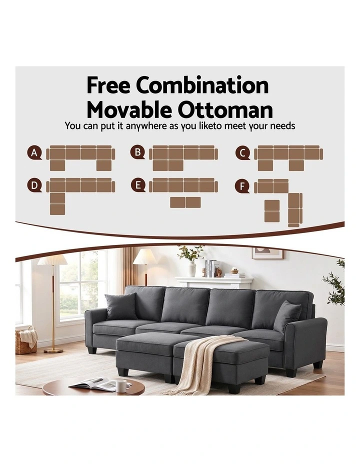 Artiss Modular Sectional U Shaped Storage Sofa Couches for Living Room Grey image 6