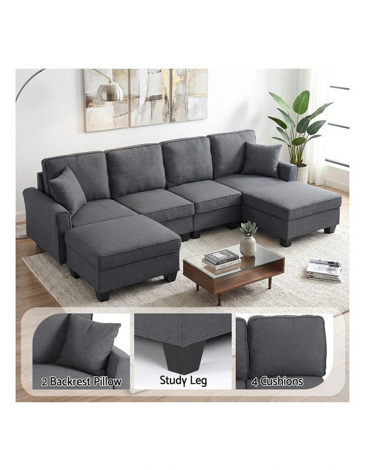 Artiss Modular Sectional U Shaped Storage Sofa Couches for Living Room Grey image 7