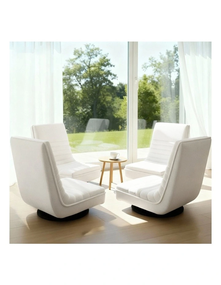 Artiss 4XFloor Chair Lounge Sofa Swivel Foldable Linen White image 3