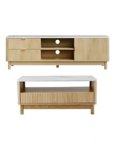 Artiss TV Unit & Coffee Table Set Storage Drawers Pine