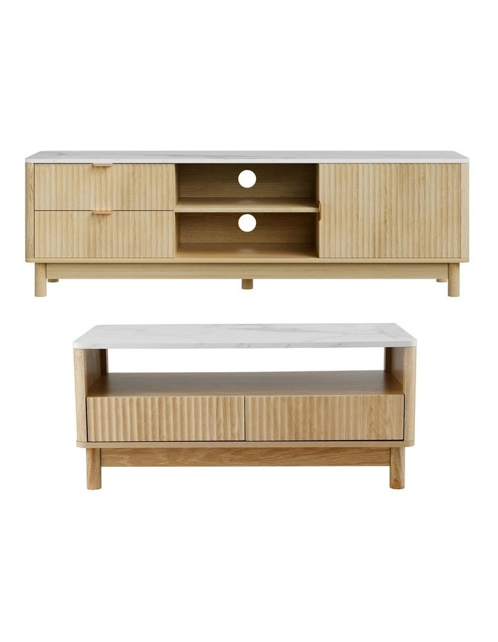 Artiss TV Unit & Coffee Table Set Storage Drawers Pine image 1