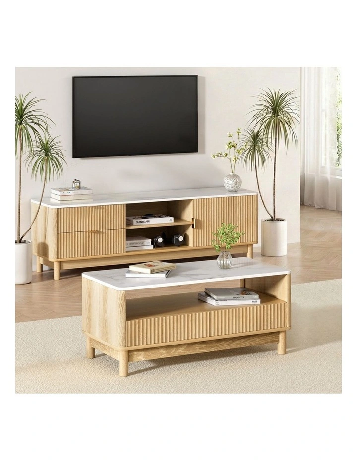 Artiss TV Unit & Coffee Table Set Storage Drawers Pine image 4