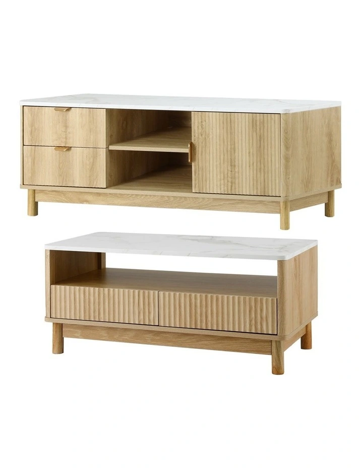 Artiss TV Unit & Coffee Table Set Storage Drawers Pine image 5
