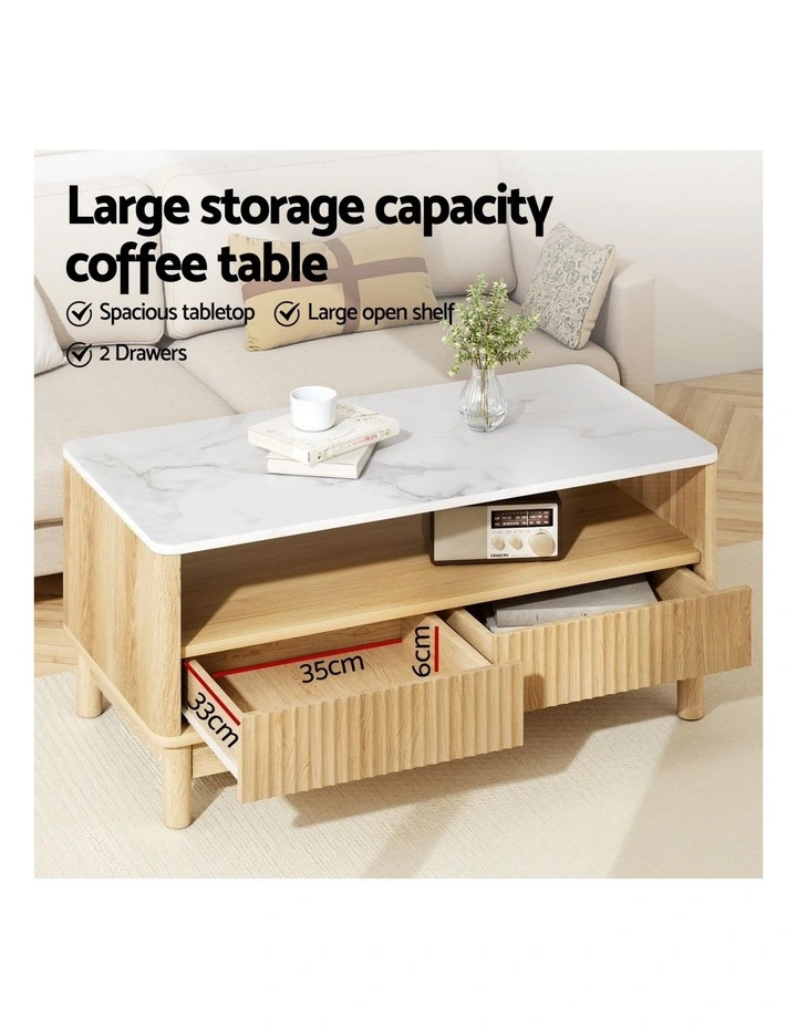Artiss TV Unit & Coffee Table Set Storage Drawers Pine image 7