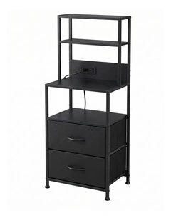 Artiss Bedside Table Tall Nightstand with Charging Station Drawers LED Black
