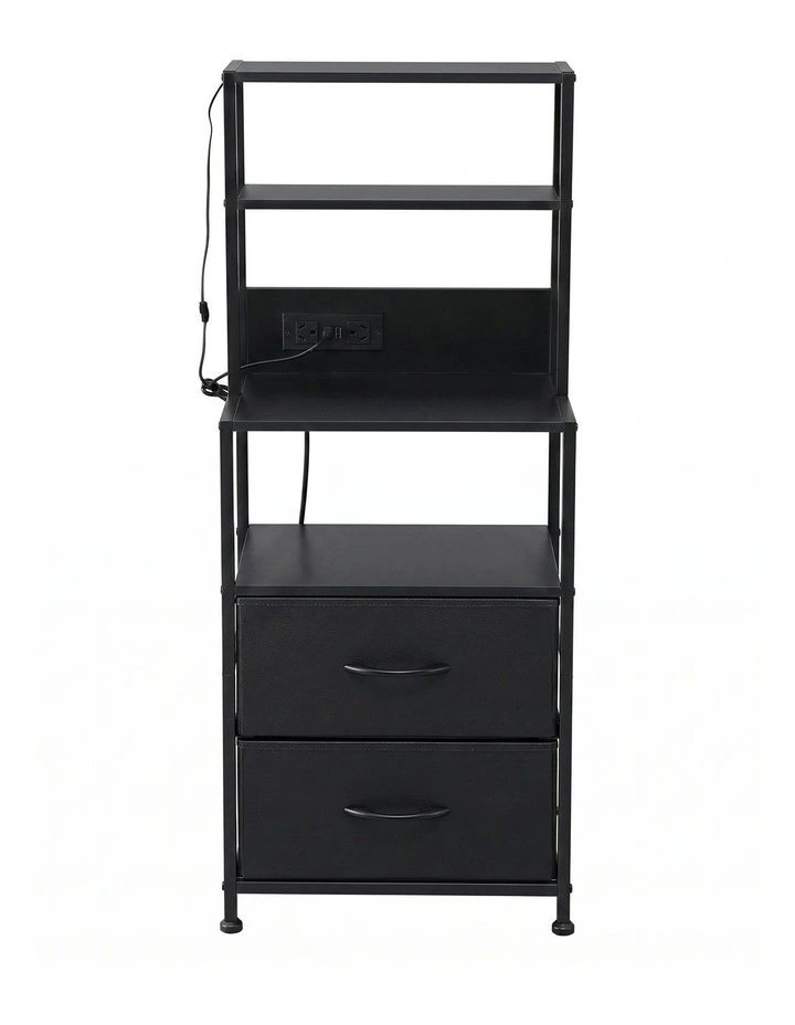 Artiss Bedside Table Tall Nightstand with Charging Station Drawers LED Black image 3