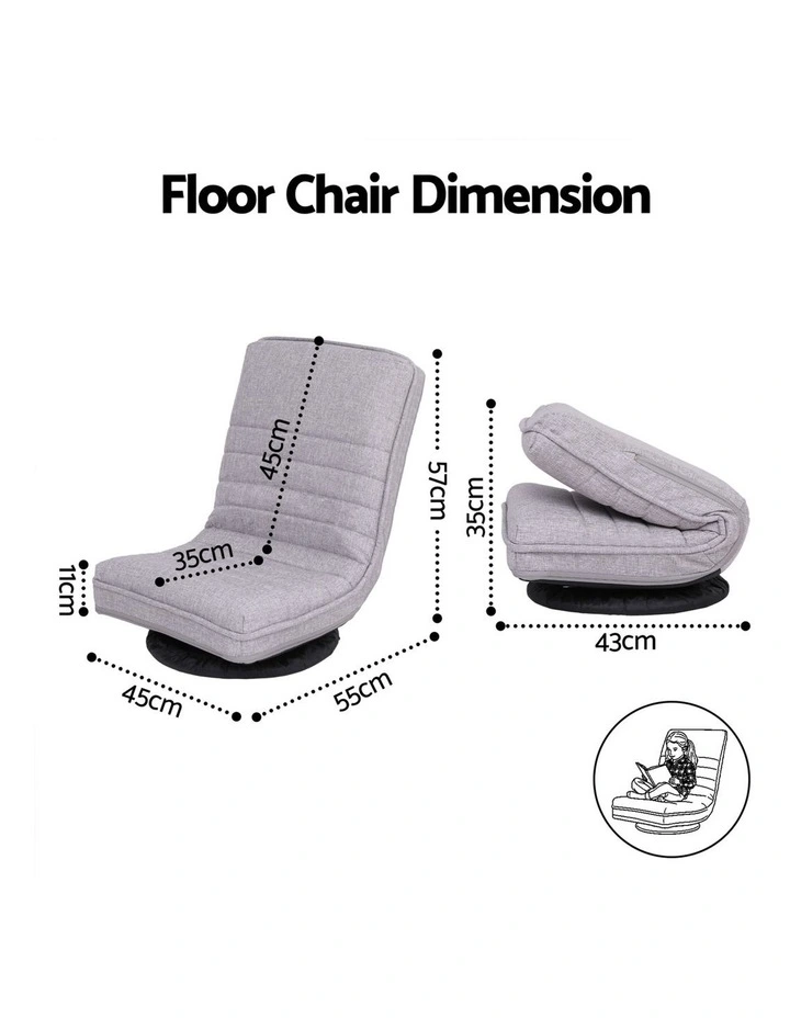 Artiss 2 Swivel Floor Chair 360 Adjustable Foldable Lounge Seat Floor Sofa Chair Grey image 2
