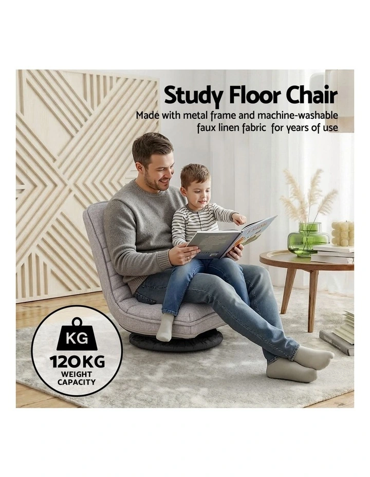 Artiss 2 Swivel Floor Chair 360 Adjustable Foldable Lounge Seat Floor Sofa Chair Grey image 6