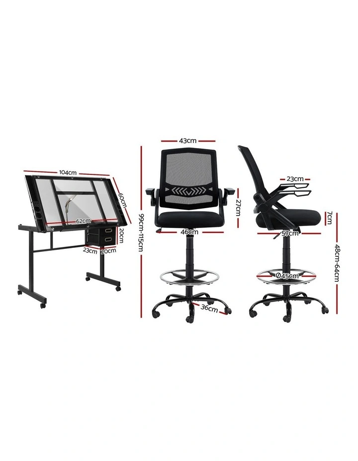 Artiss Drawing Table & Ergonomic Chair with Tempered Glass Top image 2