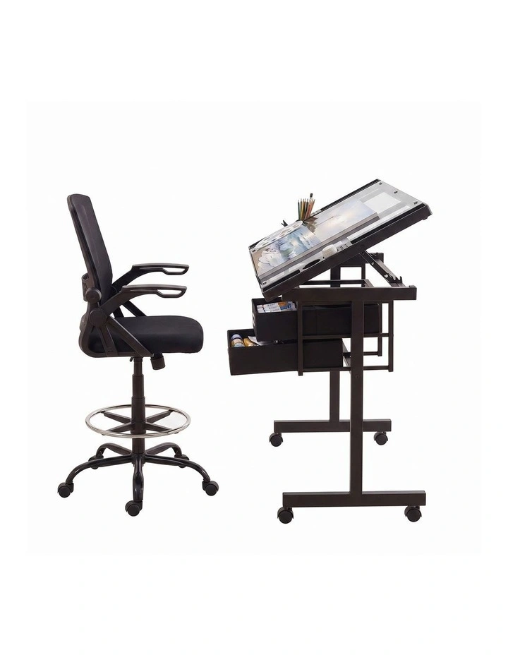 Artiss Drawing Table & Ergonomic Chair with Tempered Glass Top image 3