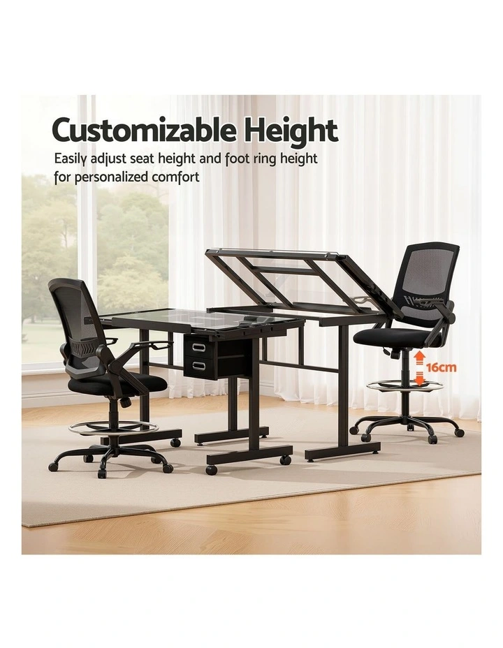 Artiss Drawing Table & Ergonomic Chair with Tempered Glass Top image 4