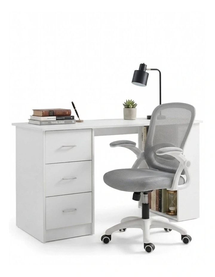 Artiss Computer Desk & Chair Set 120cm with 3 Drawers Shelves Mesh Office Chair image 1