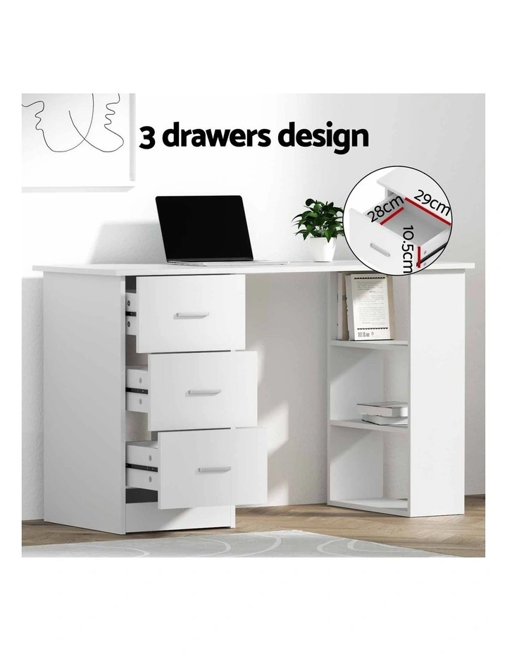 Artiss Computer Desk & Chair Set 120cm with 3 Drawers Shelves Mesh Office Chair image 4