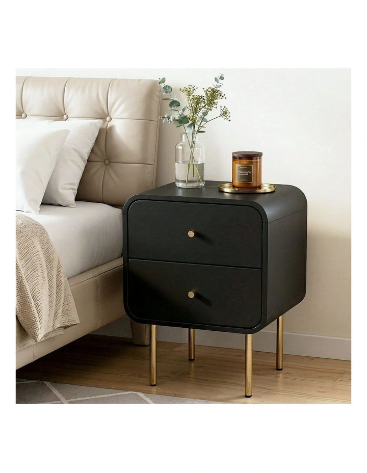 Artiss Bedside Table 2 Drawers Side End Table Nightstand Black image 3