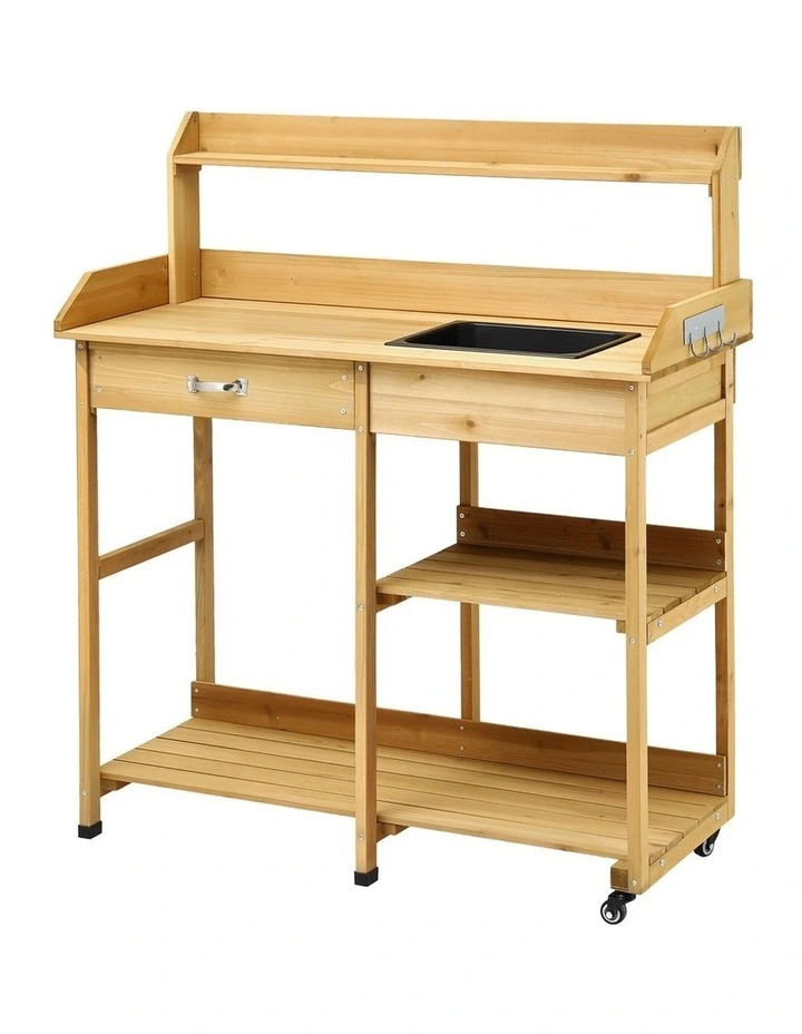 Gardeon Outdoor Potting Bench Table Storage Cabinet Potters Garden Workstation Natural image 1