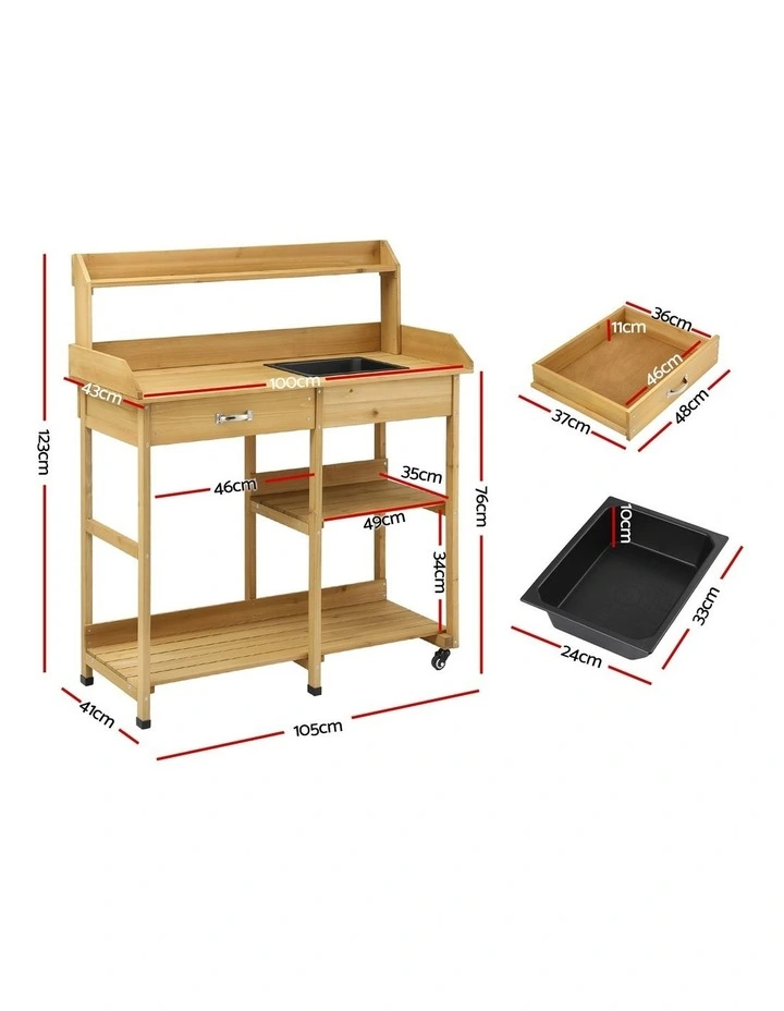 Gardeon Outdoor Potting Bench Table Storage Cabinet Potters Garden Workstation Natural image 2