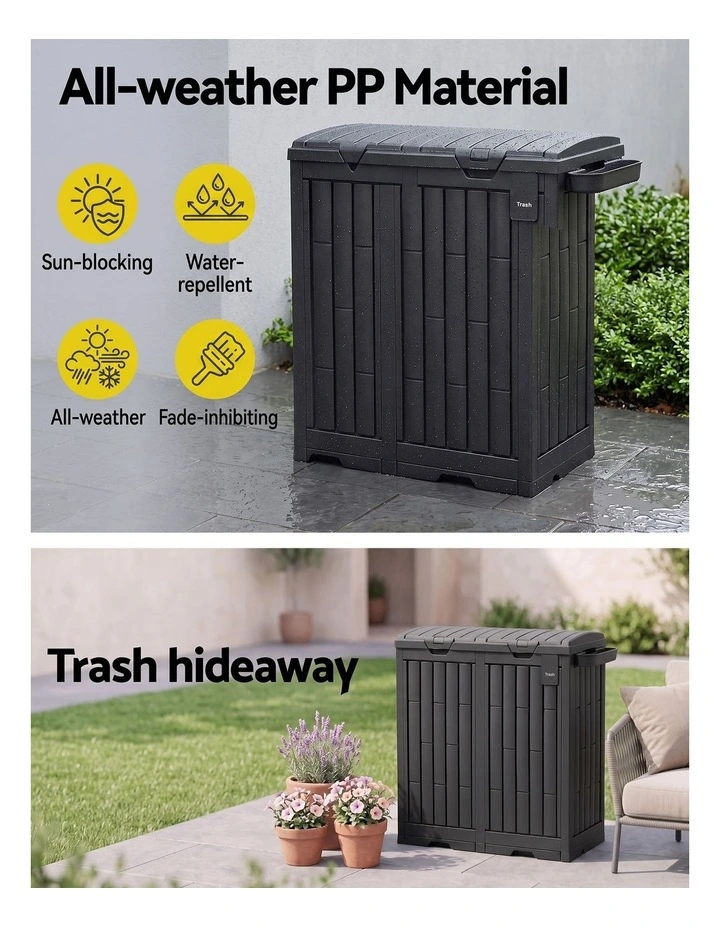 Gardeon Outdoor Trash Cans Dual Compartment Trash Can 220L Black image 5
