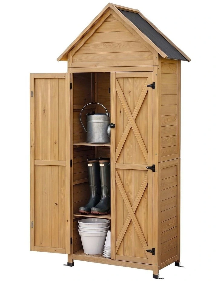 Gardeon Outdoor Storage Cabinet Cupboard Tool Organizer Shed Adjustable Natural image 1